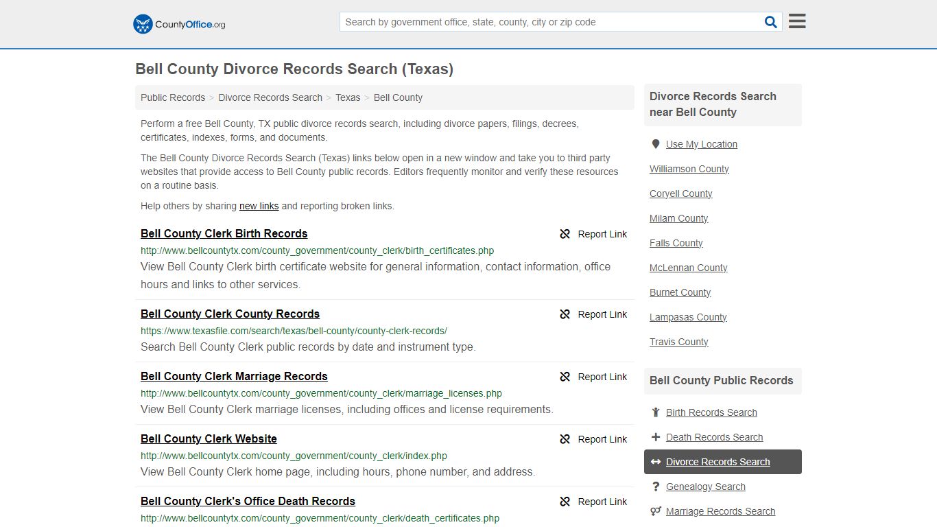 Bell County Divorce Records Search (Texas) - County Office